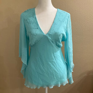 Dress Barn Fairy Festival Boho Bell Sleeve Top Size M Romantic Baby doll